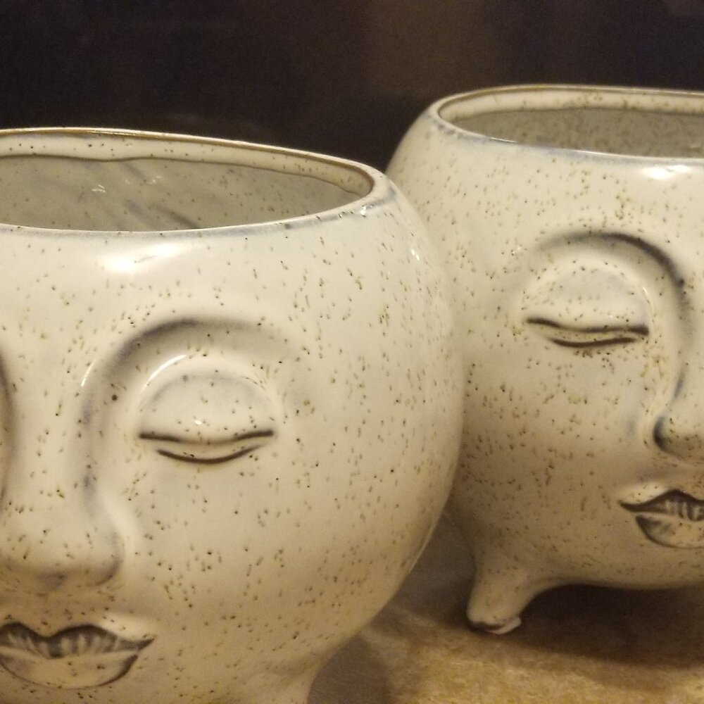 2 PIECE FACE POT SET...   GREAT FOR   CELL PHONES ..REMOTES ...    PLANTS ... - Picture 4 of 8